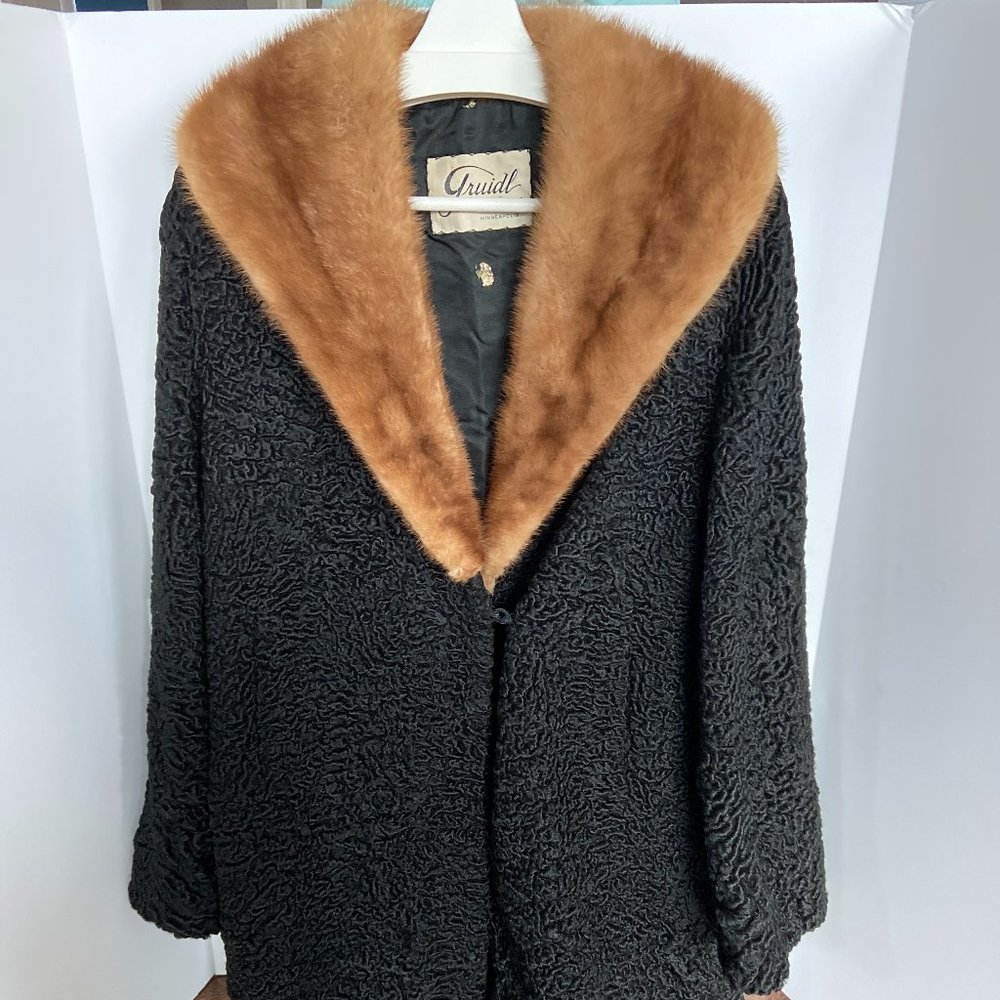 Vintage Gruidl Fur Collar Black Dress Coat